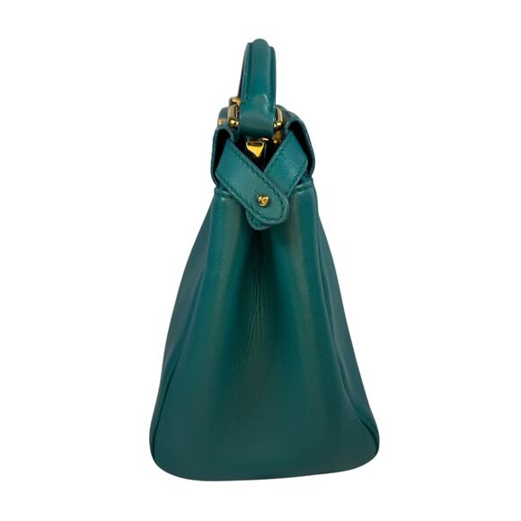 Fendi Teal Mini Peekaboo Bag Nappa Iconic Satchel Lago Teal Shoulder Handbag - Picture 14 of 15